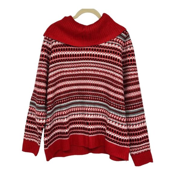 Lane Bryant Red White Stripe Classic Jacquard Cowl Neck Sweater size 10/12 - Picture 3 of 16